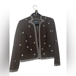 Positive Attitude Size 8 Dark Brown Stitch Embroidery Open Front Blazer Jacket